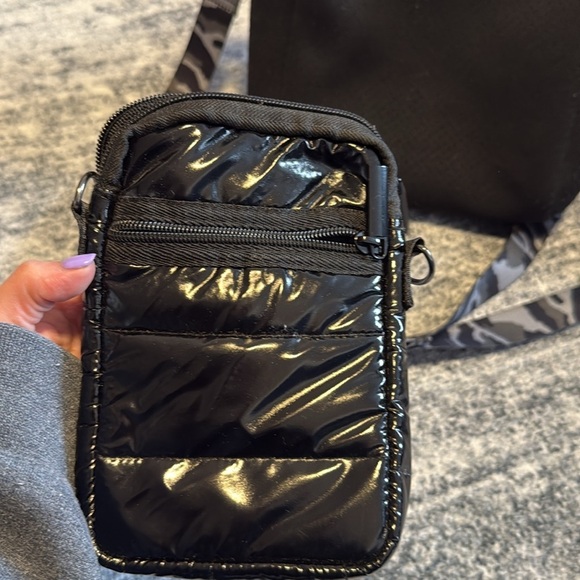 Black Mini Commuter Sling Bag with Camouflage Strap and Cell Phone Holder - Picture 6 of 11